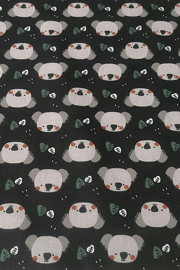Bavlnená látka Koala Kiwak čierna