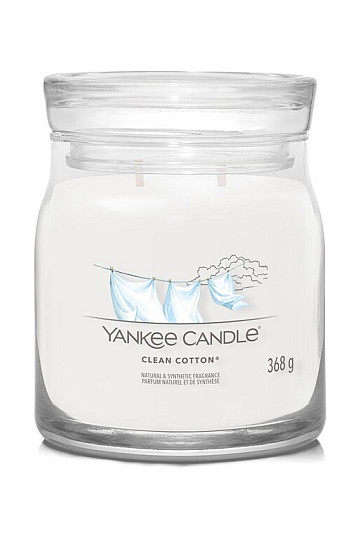 sviečka YANKEE CANDLE vôňa CLEAN COTTON SKLO STREDNÉ 2 KNOTY