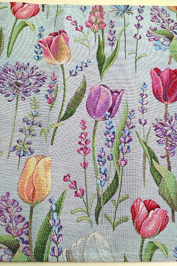 Gobelínový obrus, šál Jar - tulipány šedomodrá