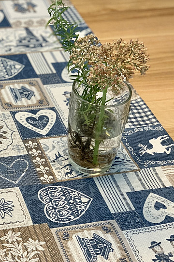 Gobelínový ubrus, šál PATCHWORK SRDCE modrý