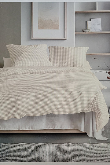 IRISETTE luxusný bavlnený satén BÉŽOVO Biele Karo