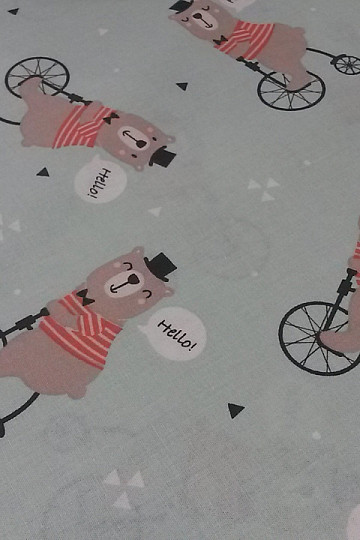 Bavlnená látka MACKO NA BYCIKLI