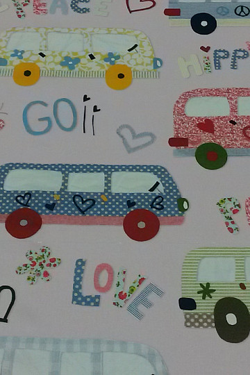 Detská dekoračná látka HIPPIE CARS růžová