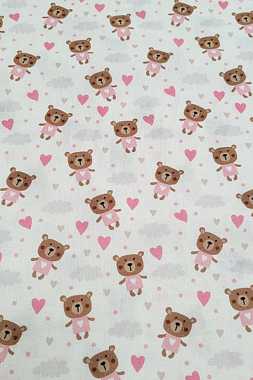 Bavlnená látka LOVE BEAR ružová