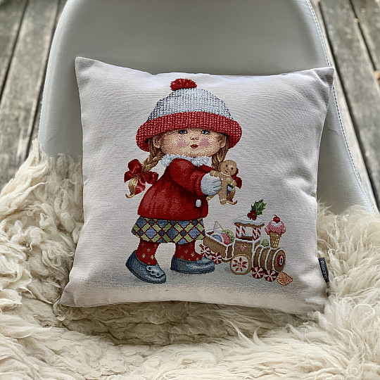 Vianočný gobelínový povlak HOLČIČKA S HRAČKOU