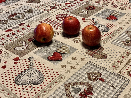 Gobelínový ubrus a šál SRDCE NATUR II