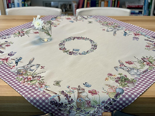 Gobelínový obrus a šál VEĽKONOČNÝ ČAS fialové káro