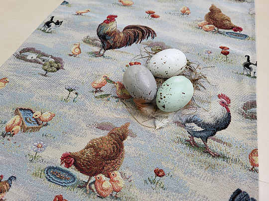 Gobelínový obrus a šál SLEPICE NA DVORKU