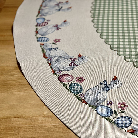 Gobelínový obrus okrúhly HUSIČKY ZELENÉ KÁRO