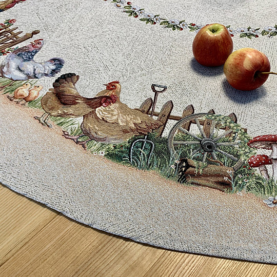 Gobelínový obrus okrúhly KOHÚT PRI PLOTE