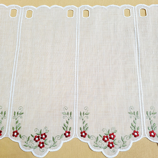 Vitrážová záclona KVETY ČERVENÉ