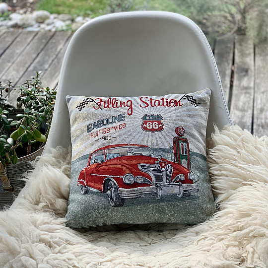 Gobelínový obliečka na vankúš FILLING STATION ROUTE 66