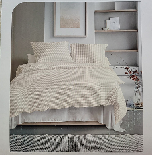 IRISETTE luxusný bavlnený satén BÉŽOVO Biele Karo