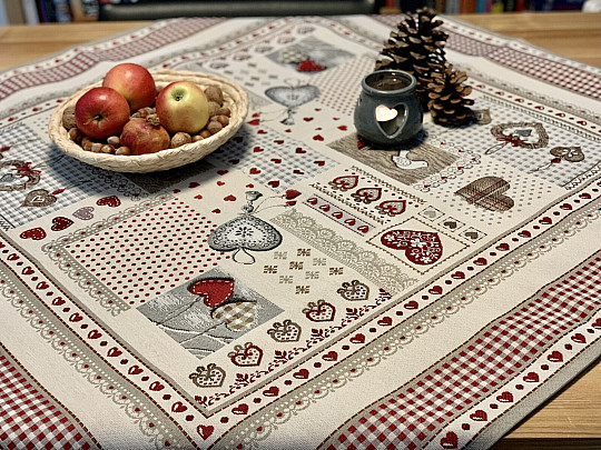 Gobelínový obrus a šál SRDCE NATUR