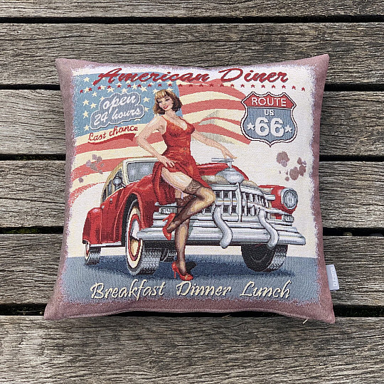 Gobelínový obliečka na vankúš AMERICAN DINER ROUTE 66