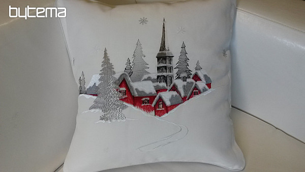 Vyšívaný dekoračné povlak Vianočná krajina biely