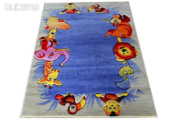 Detský koberec KIDS SAFARI krém-modrý