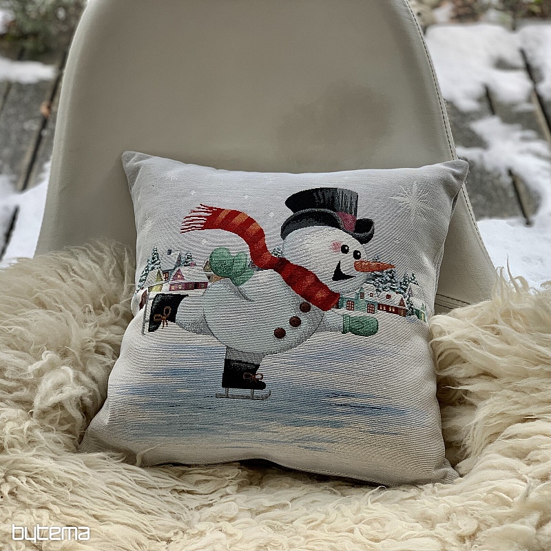 Vianočný gobelínový povlak SNEHULÁK NA BRUSLÁCH