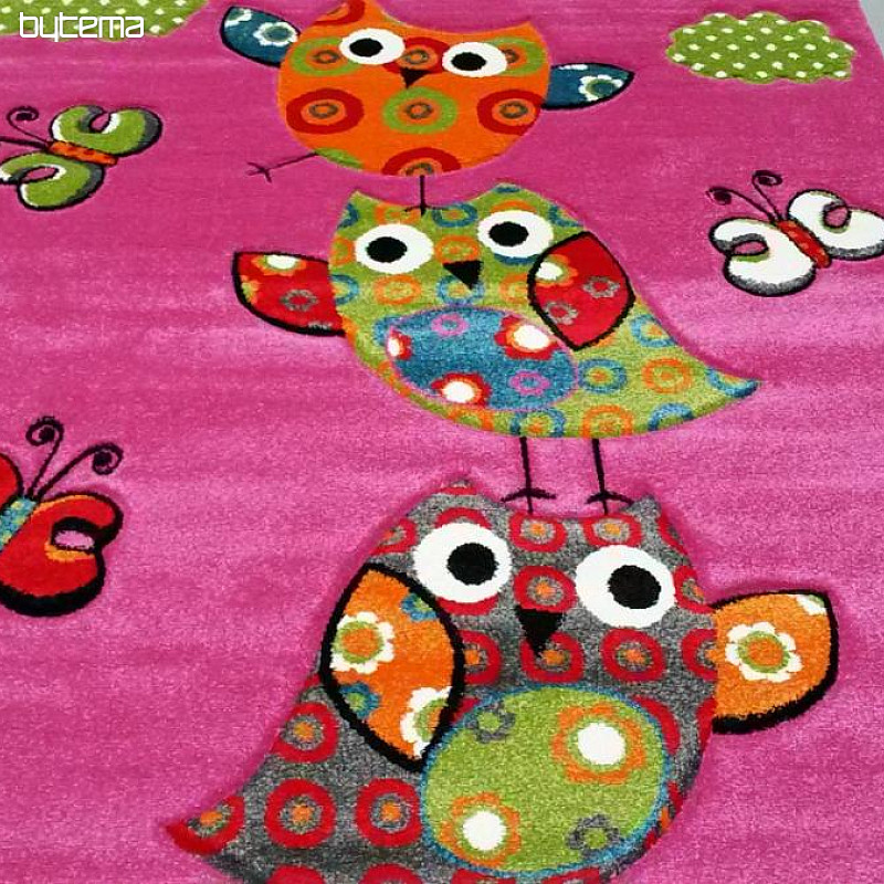Detský kusový koberec SOVY a sovička růžový
