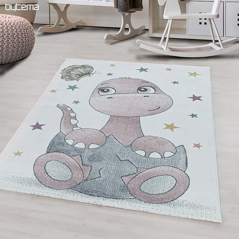 Luxusný detský kusový koberec FUNNY dinosaur ružový