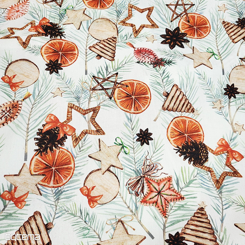 Vianočná dekoračná látka Sušené pomaranče