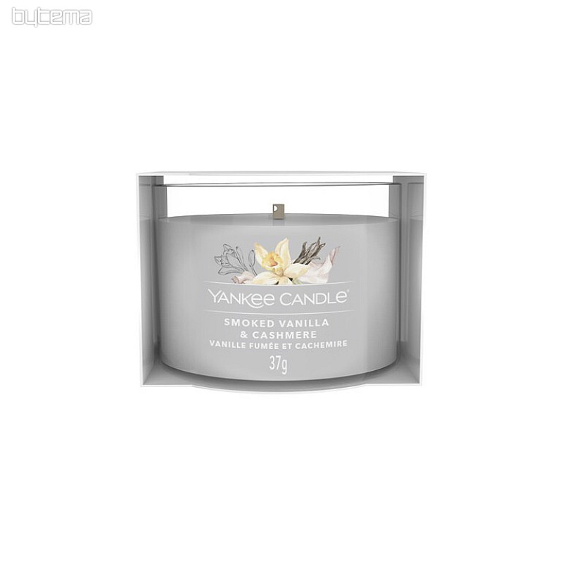 sviečka YANKEE CANDLE vôňa SMOKED VANILLA a CASHMERE V SKLE 37 g