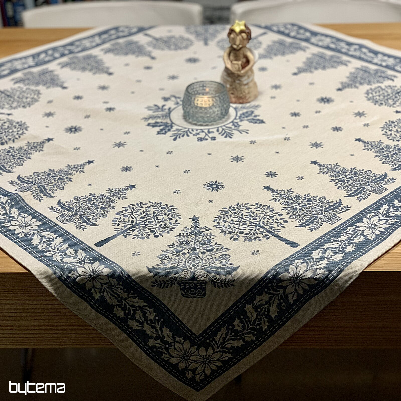 Gobelínový obrus a šál ĽUDOVÉ VIANOCE modrá