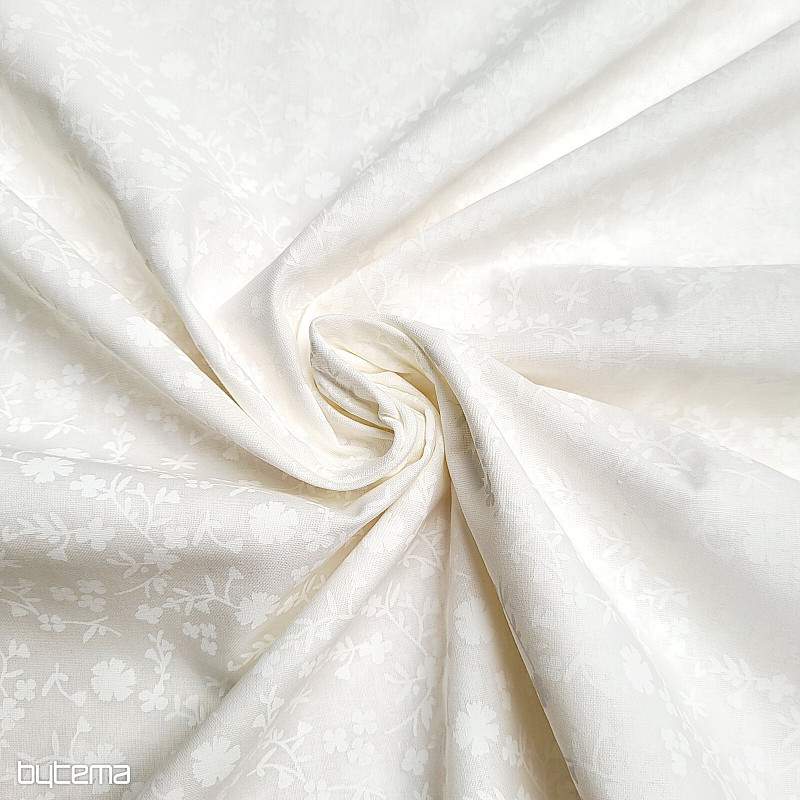 Bavlnená dekoračná látka MARGÉLIE kytička SMOTANOVÁ