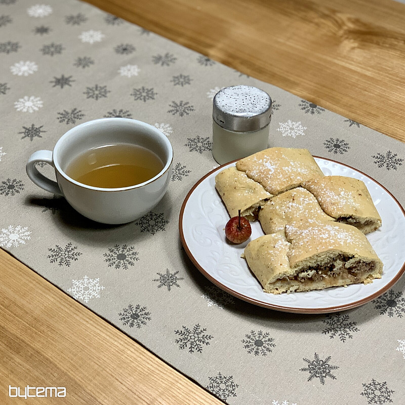 Vianočný obrus a šál VLOČKY SIVO BIELEJ