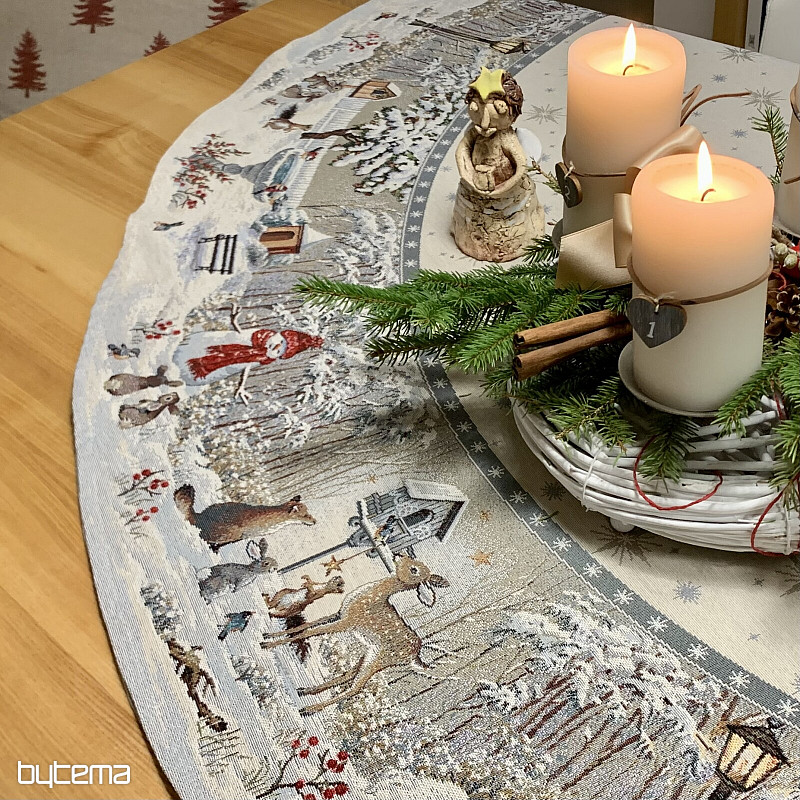 Vianočný gobelínový obrus okrúhly NOČNÁ ZIMA