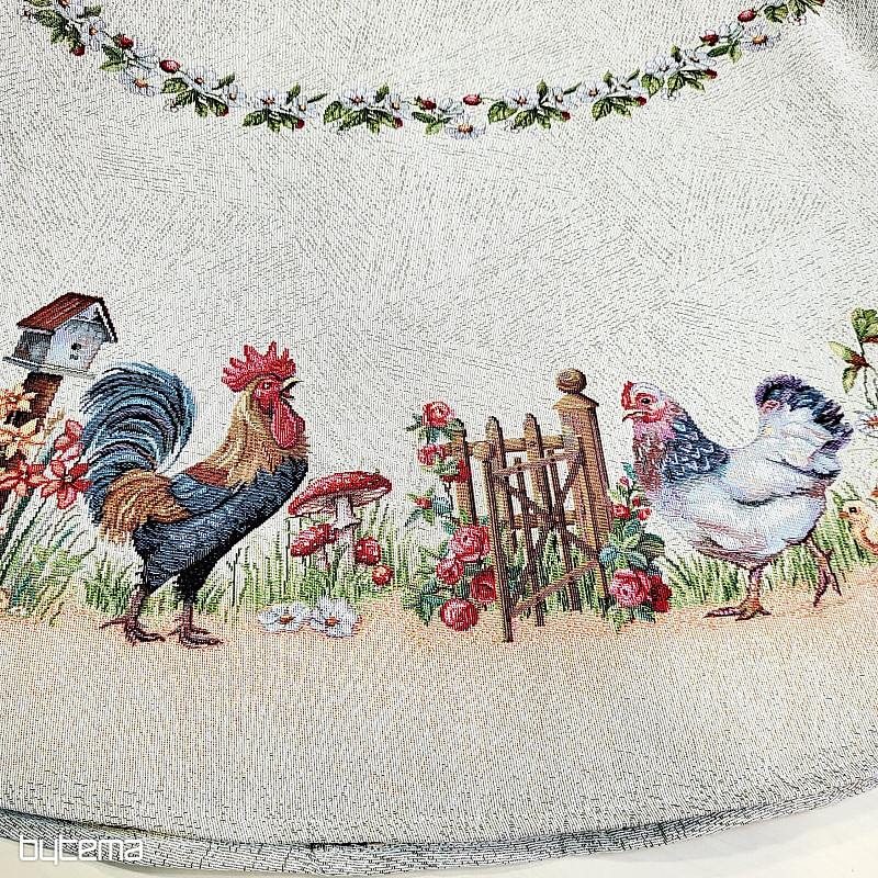 Gobelínový obrus okrúhly KOHÚT PRI PLOTE