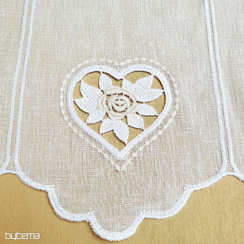 Vitrážová záclona SRDIEČKO BÉŽOVÉ