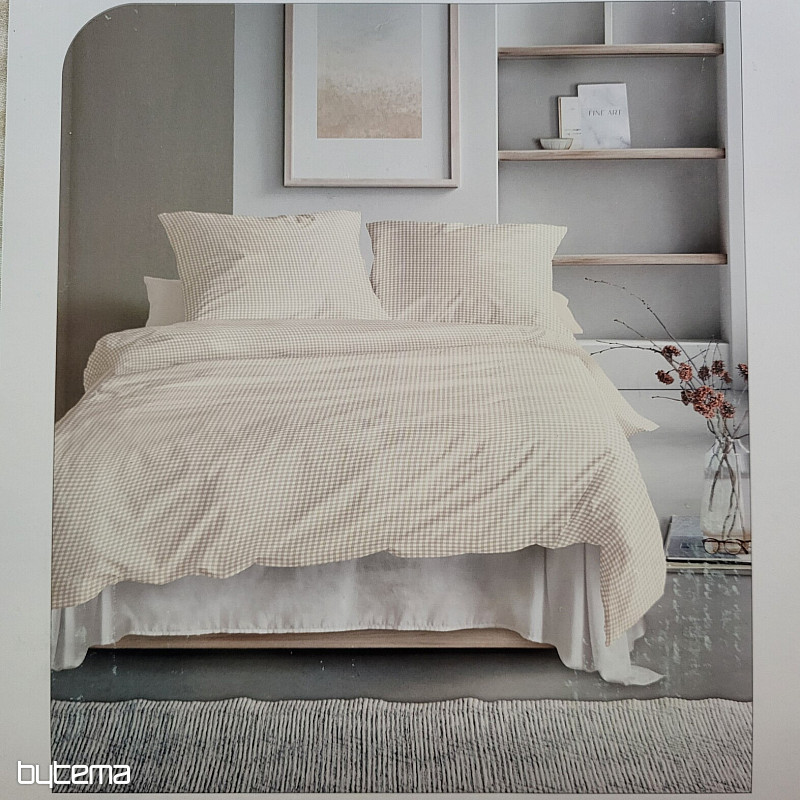 IRISETTE luxusný bavlnený satén BÉŽOVO Biele Karo