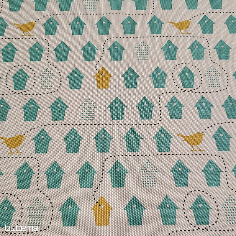 Bavlnená látka Vtáčie Budky