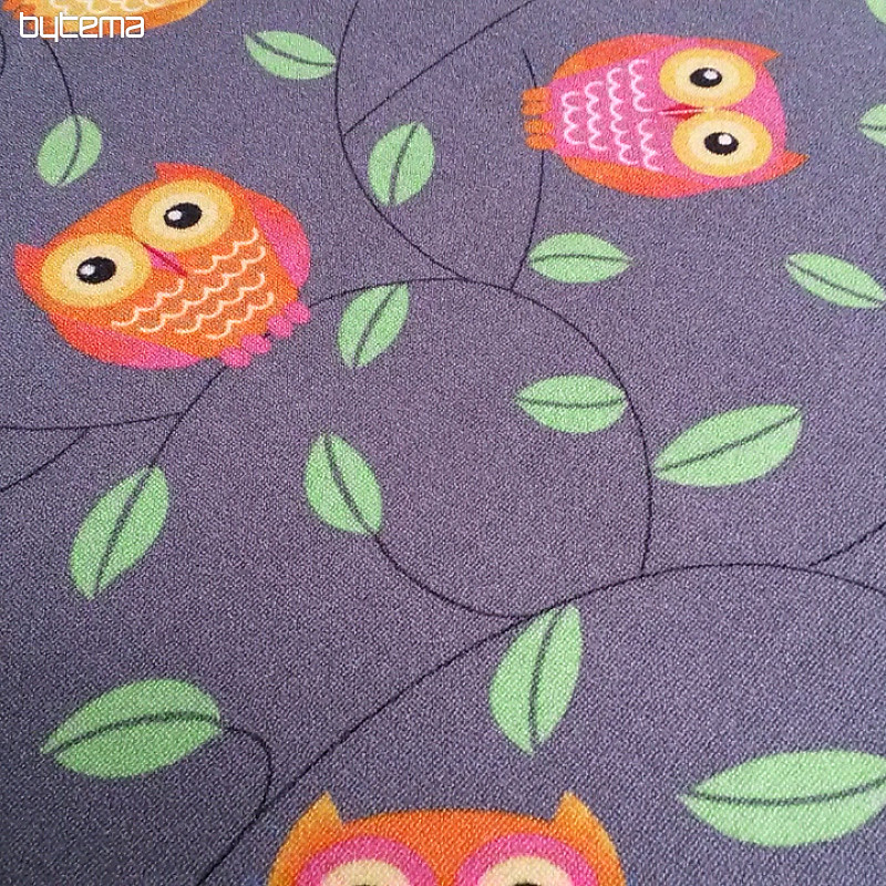 Detský koberec v metráži SOVY happy owl sivé