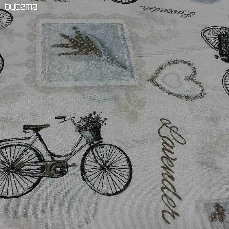 Dekoračná látka levanduľa bicykel sivá