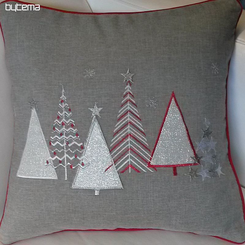 Vyšívaný dekoračné povlak Vianočný stromčeky sivý