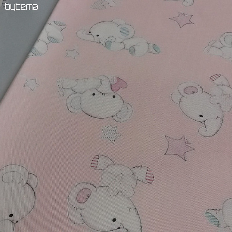 Detská dekoračná látka SLONI ružová