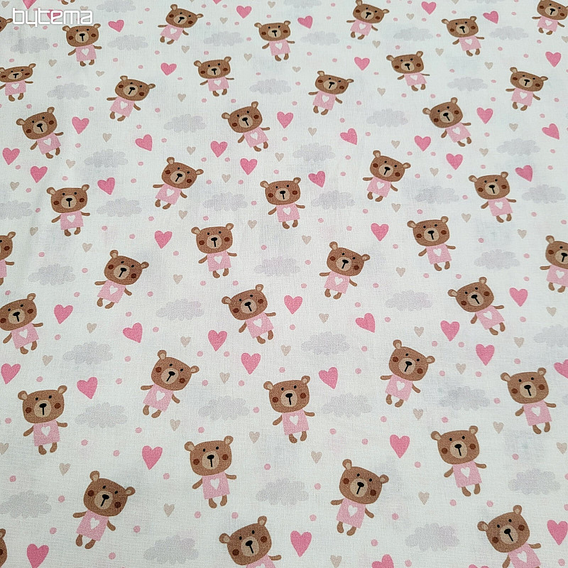 Bavlnená látka LOVE BEAR ružová