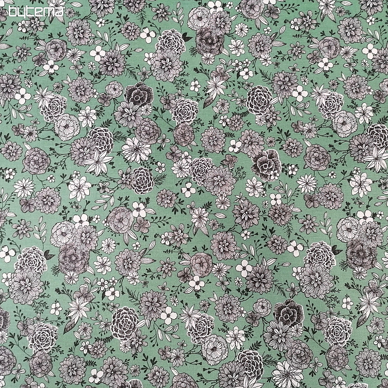 Bavlnená látka KVETY FLORAL 3 mentol