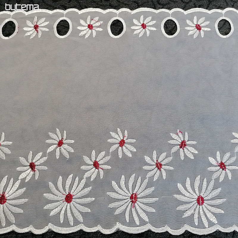 Záclona na vitrážku - voál s vyšívanými kvetmi