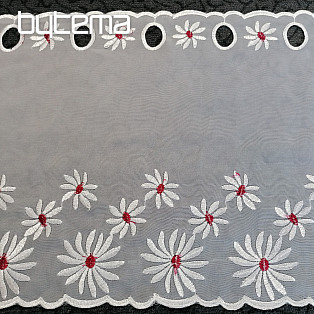 Záclona na vitrážku - voál s vyšívanými kvetmi