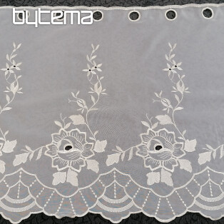 Záclona na vitrážku - voálová s výšivkou kvety