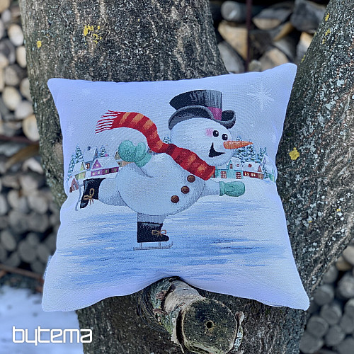 Vianočný gobelínový povlak SNEHULÁK NA BRUSLÁCH