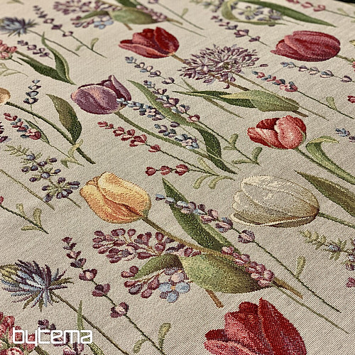 Gobelínový obrus, šál Jar-tulipány