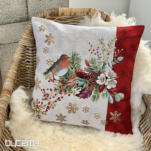 Vianočný gobelínový povlak VTÁČIK S PRUHOM červený