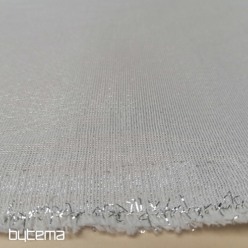 Vianočná dekoračná látka Santa s lurexom bielo-strieborná