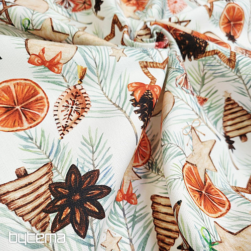 Vianočná dekoračná látka Sušené pomaranče