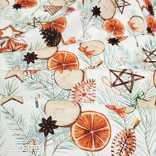 Vianočná dekoračná látka Sušené pomaranče
