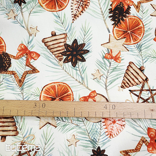 Vianočná dekoračná látka Sušené pomaranče